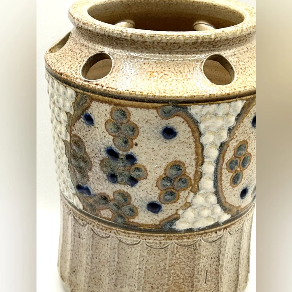 Studio Art Pottery Handmade Vase Textured Flower Pot Signed 6.8 in Height